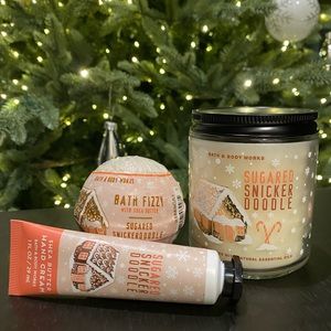 🌟 lot of 3 BBW: Candle/bath fizzy/hand cream- Sugared Snicker Doodles …